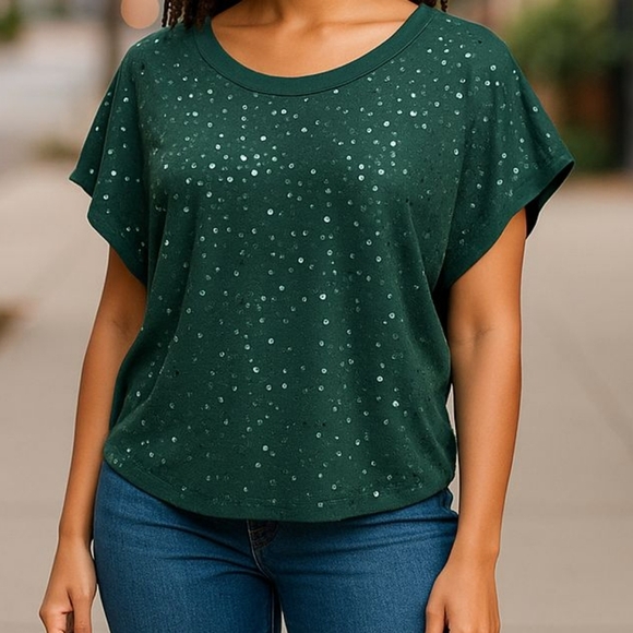 Lane Bryant Tops - ✨Lane Bryant Green Sequin Top with Sparkling Details Size 26